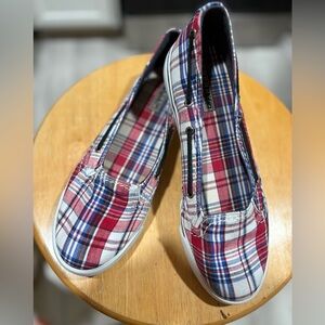 Sperry Red and Blue Plaid Flats